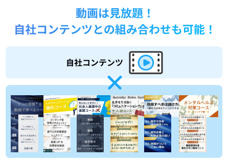 <p>階層別・テーマ別の幅広いコンテンツと自社コンテンツを組み合わせて、オリジナルコースを作成可能！</p> 